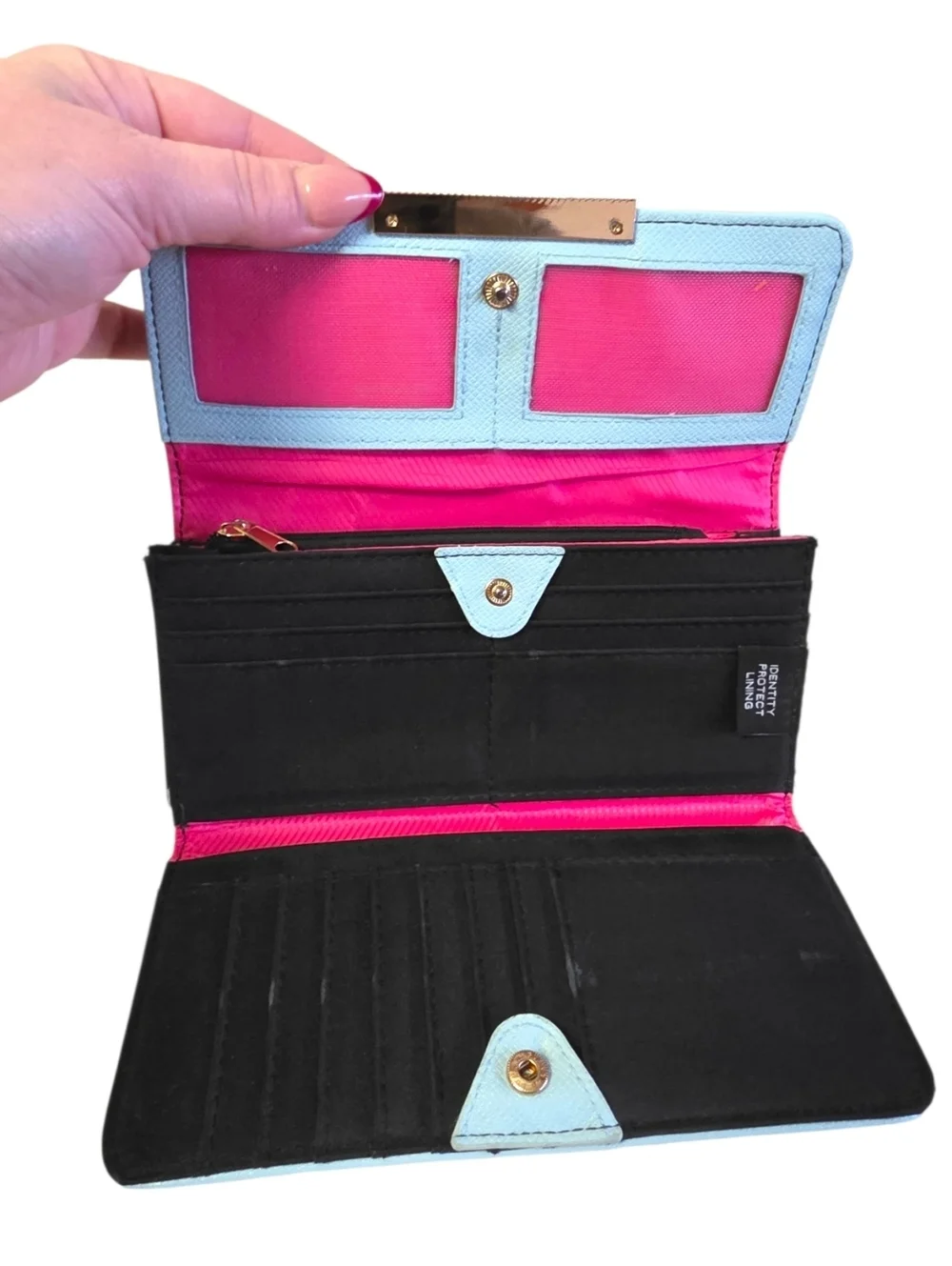 Tahari Light Blue Clutch Wallet RFID Snap Closure Multi Compartment